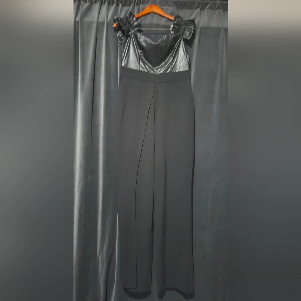 Bebe Black Jumpsuit with Vegan Leather Detail